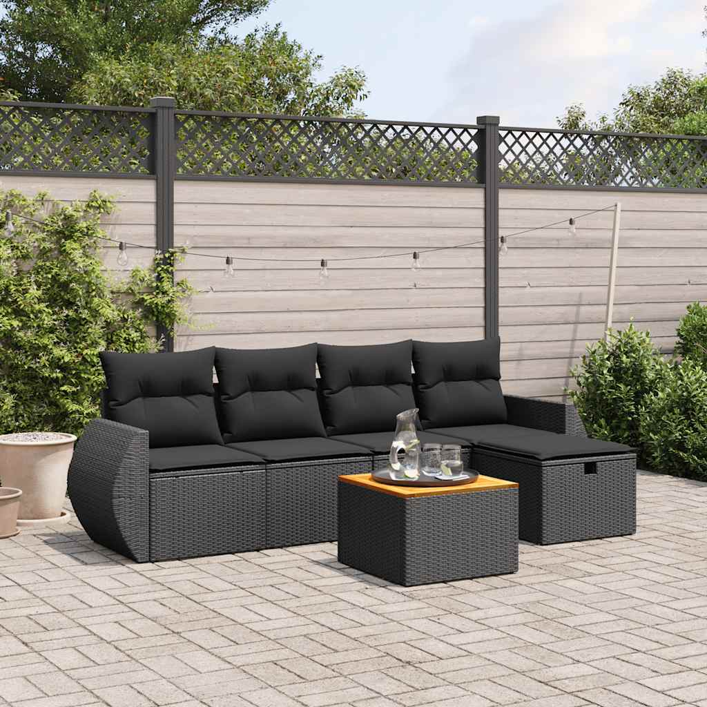 6 Pcs conjunto sofás de jardim c/ almofadões vime PE preto