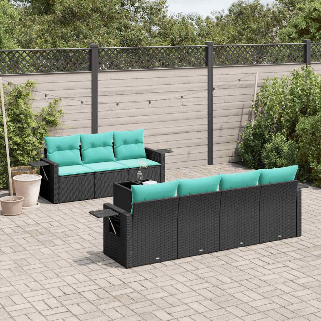 Conjunto de sofá de jardim com 8 peças e almofadas em rattan sintético preto