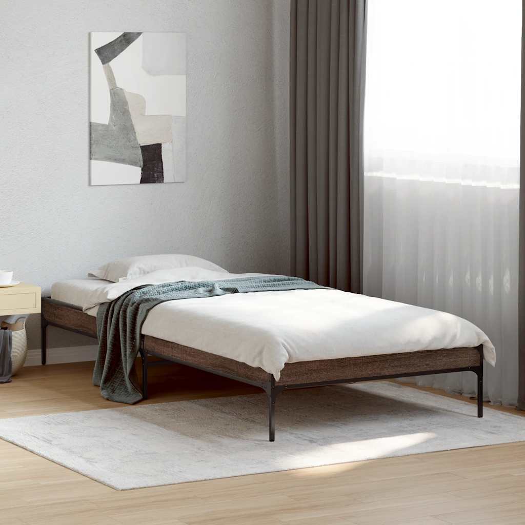 Estrutura de cama derivados de madeira/metal carvalho castanho