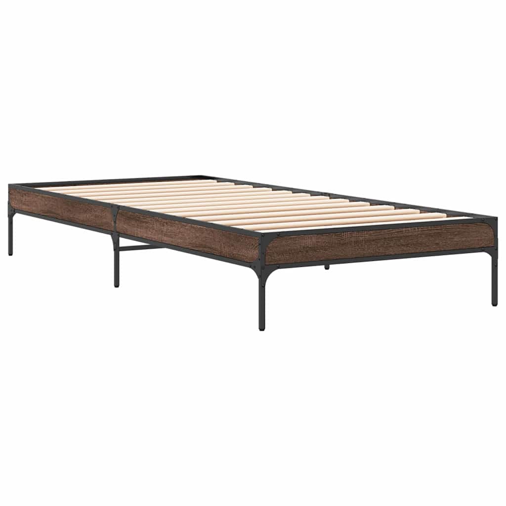 Estrutura de cama derivados de madeira/metal carvalho castanho
