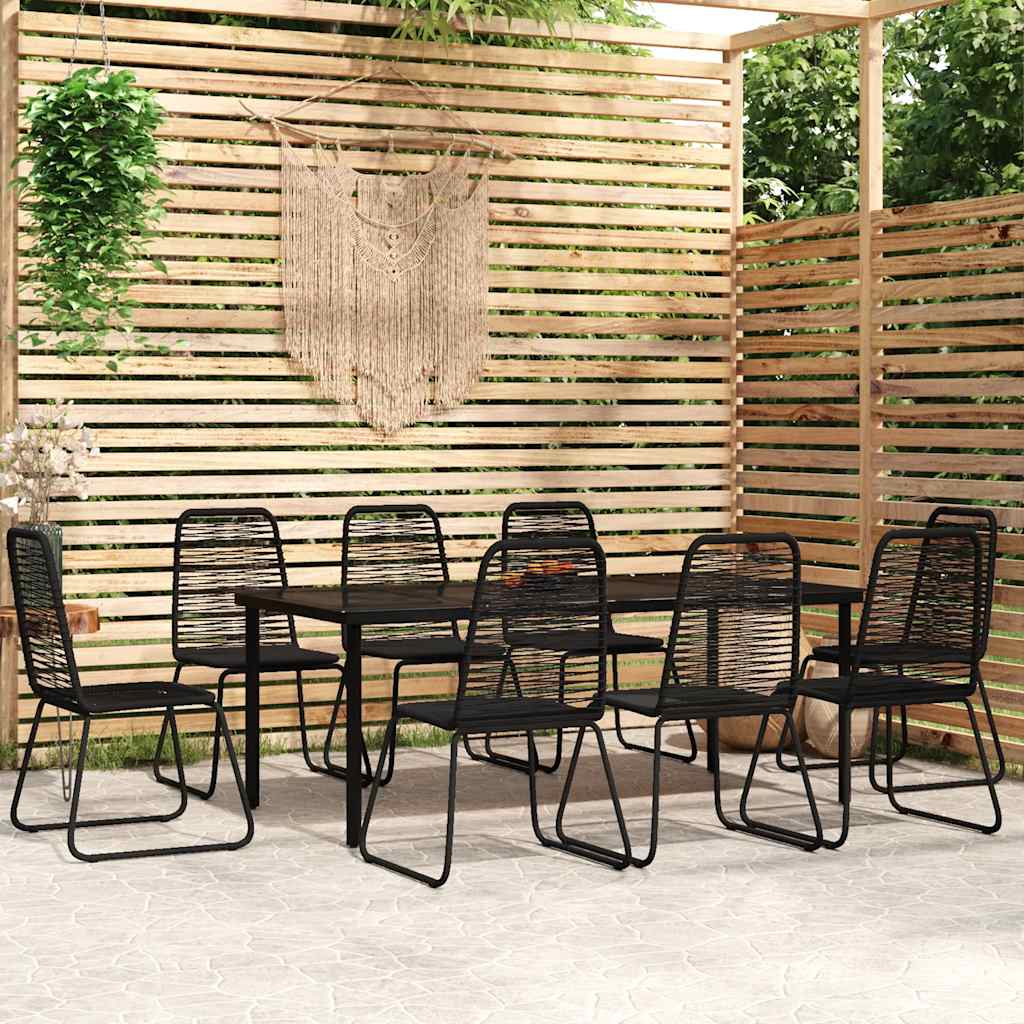 9 Pcs conjunto de jantar para jardim preto