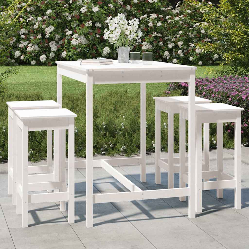 5 Pcs conjunto de bar para jardim pinho maciço branco