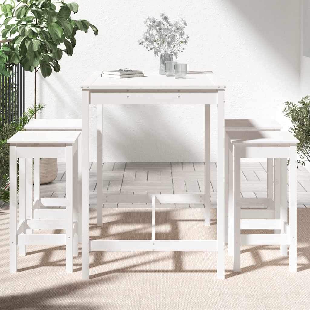 5 Pcs conjunto de bar para jardim pinho maciço branco