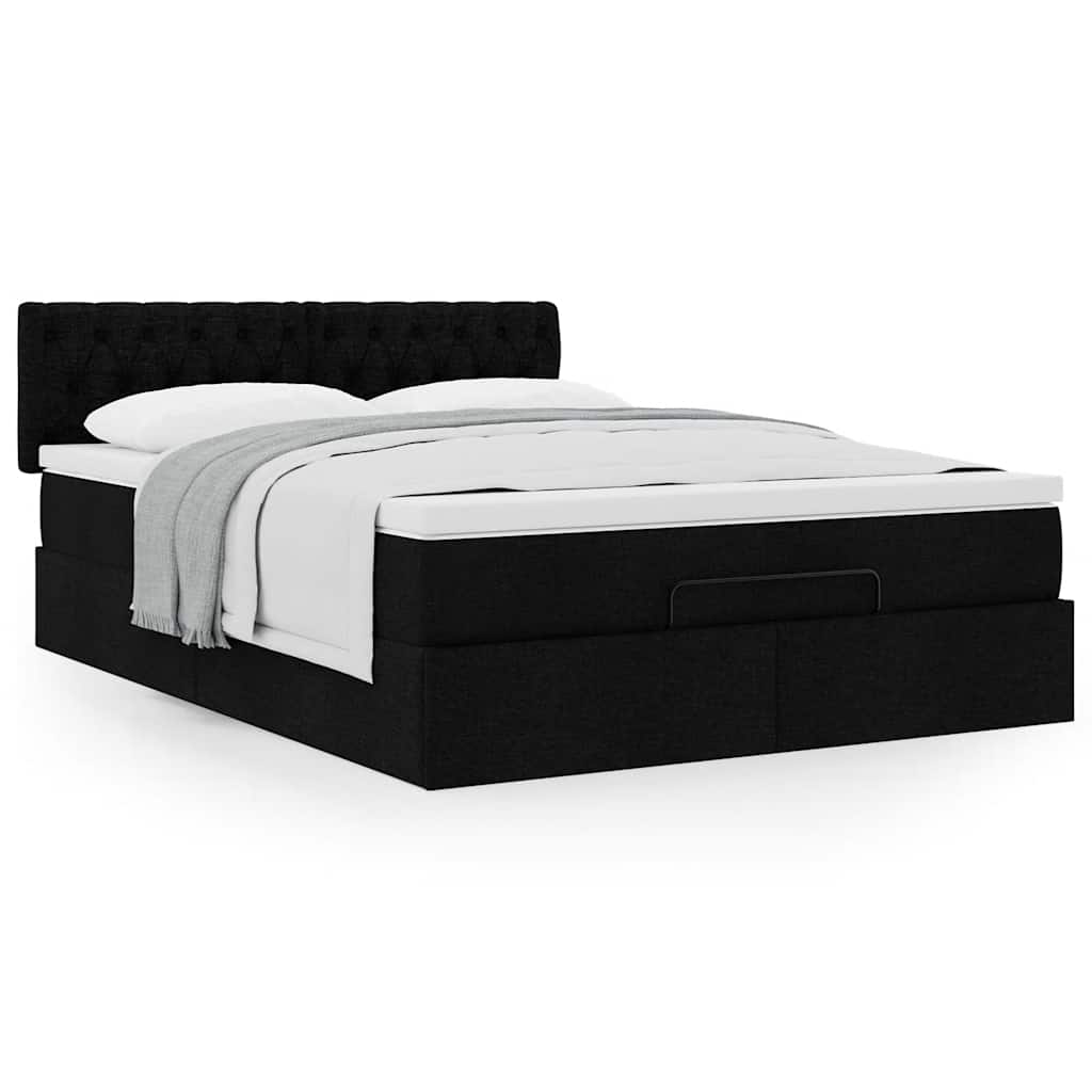 Cama otomana com colchão 140x190 cm tecido preto