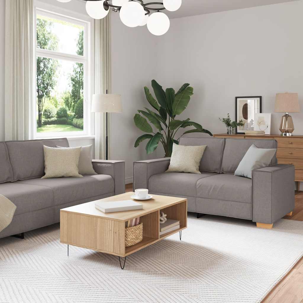Conjunto de sofá de 2 peças com almofadas em tecido taupe