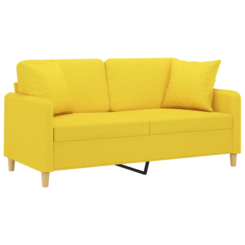 Sofá 2 lug. + almofadas decorativas 140 cm tecido amarelo-claro