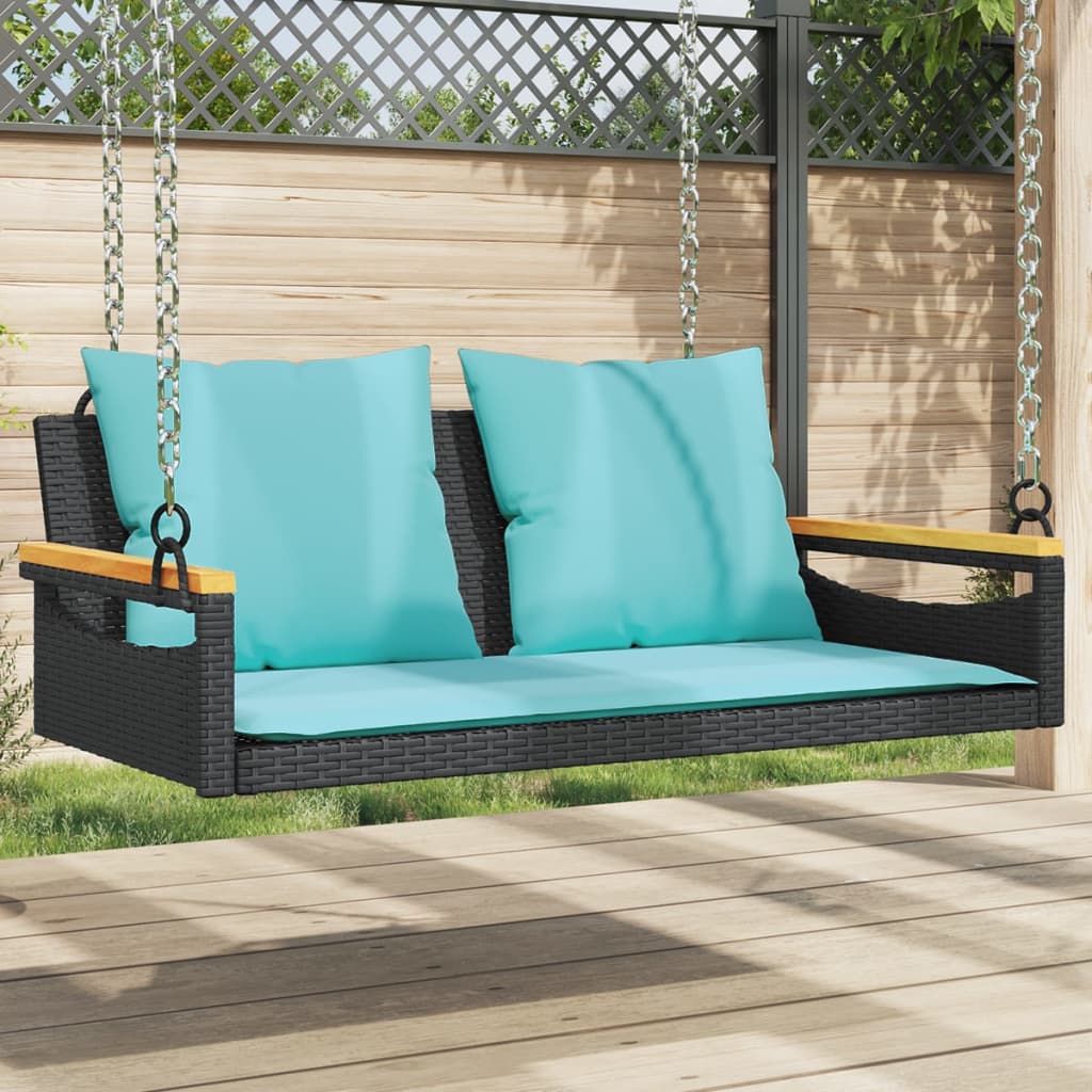 Banco baloiço com almofadões 109x62x40 cm vime PE preto