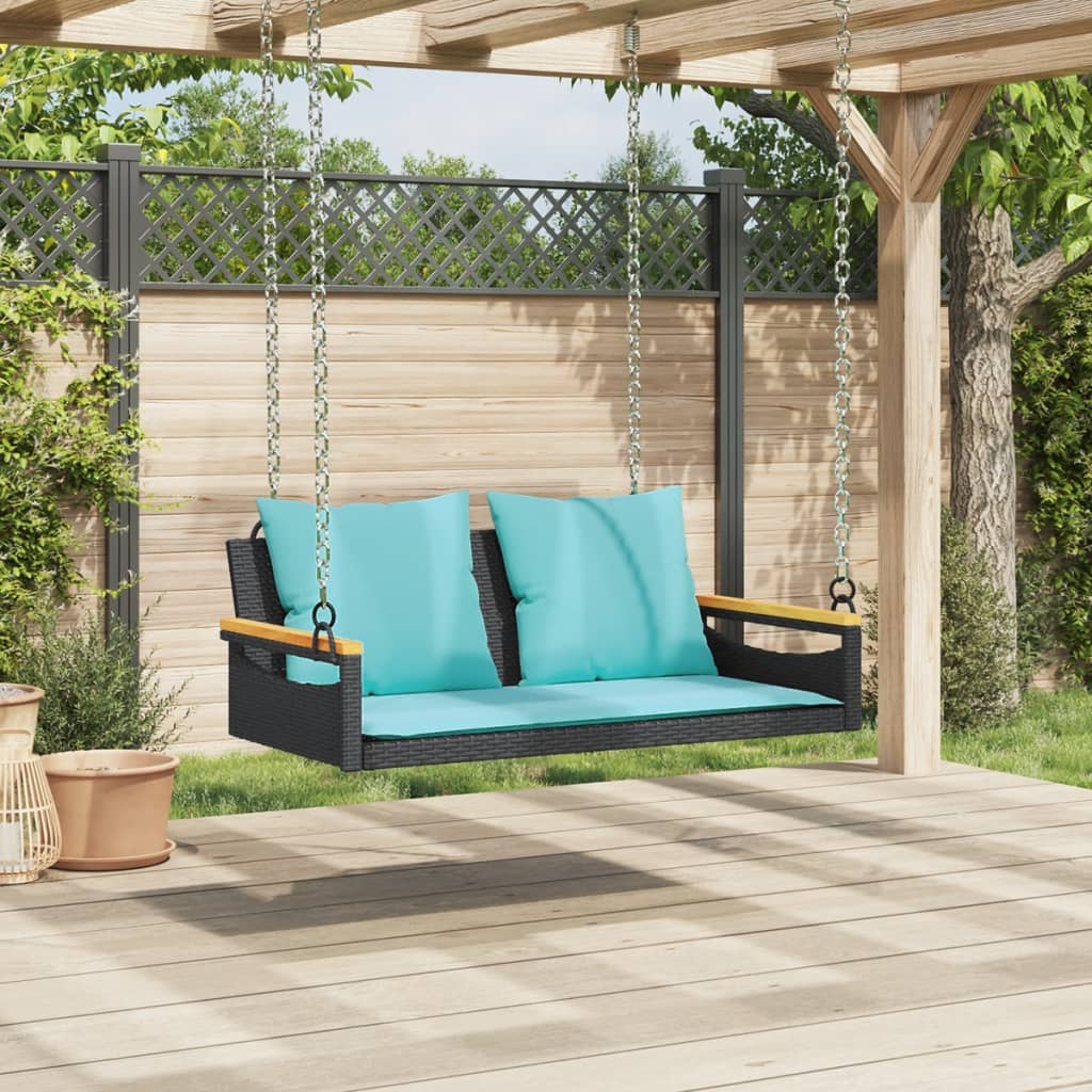 Banco baloiço com almofadões 109x62x40 cm vime PE preto