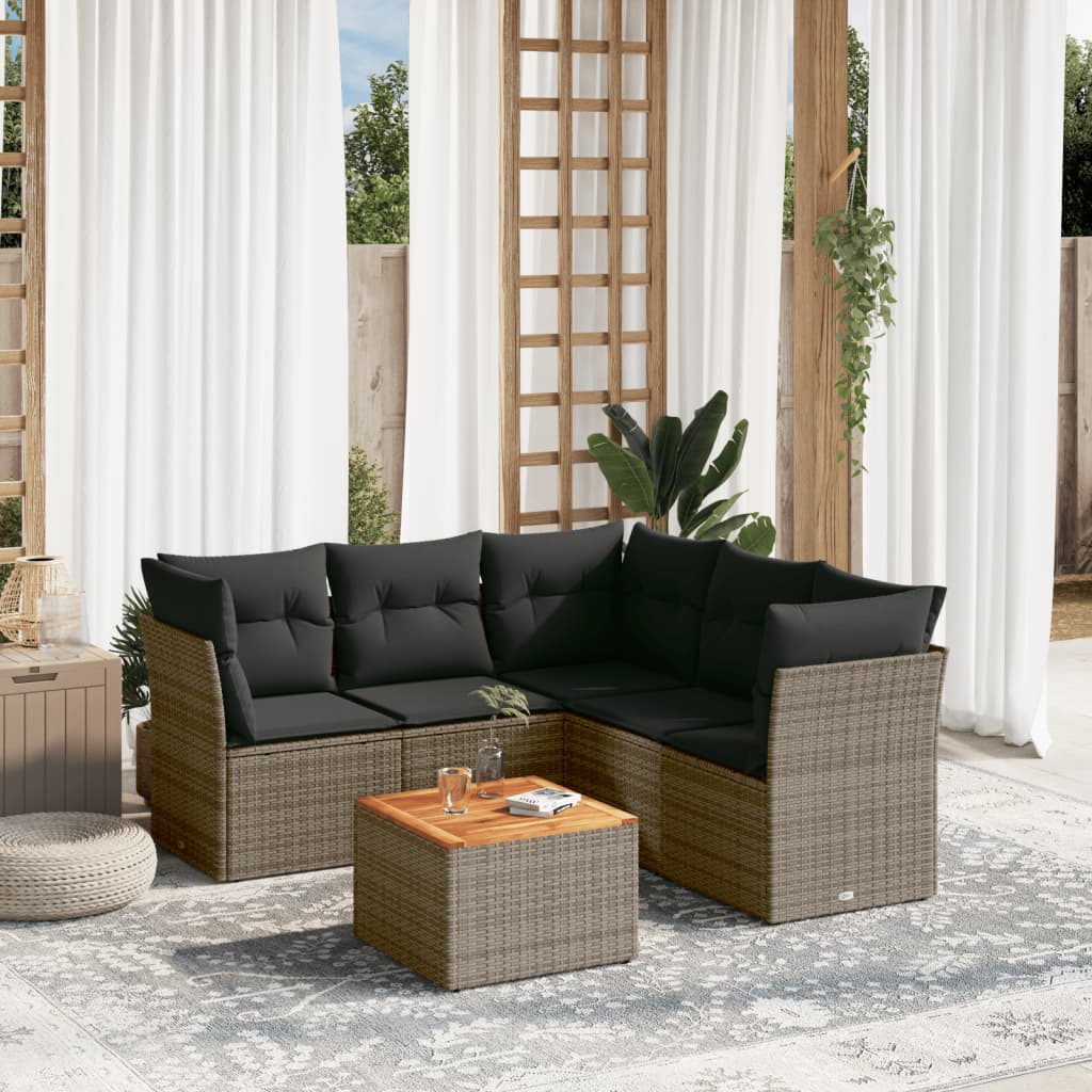 6 Pcs conjunto sofás de jardim com almofadões vime cinzento