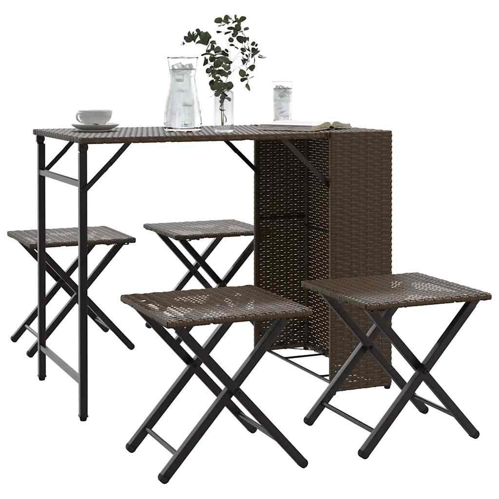 5 Pcs conjunto de jantar para jardim dobrável vime PE castanho