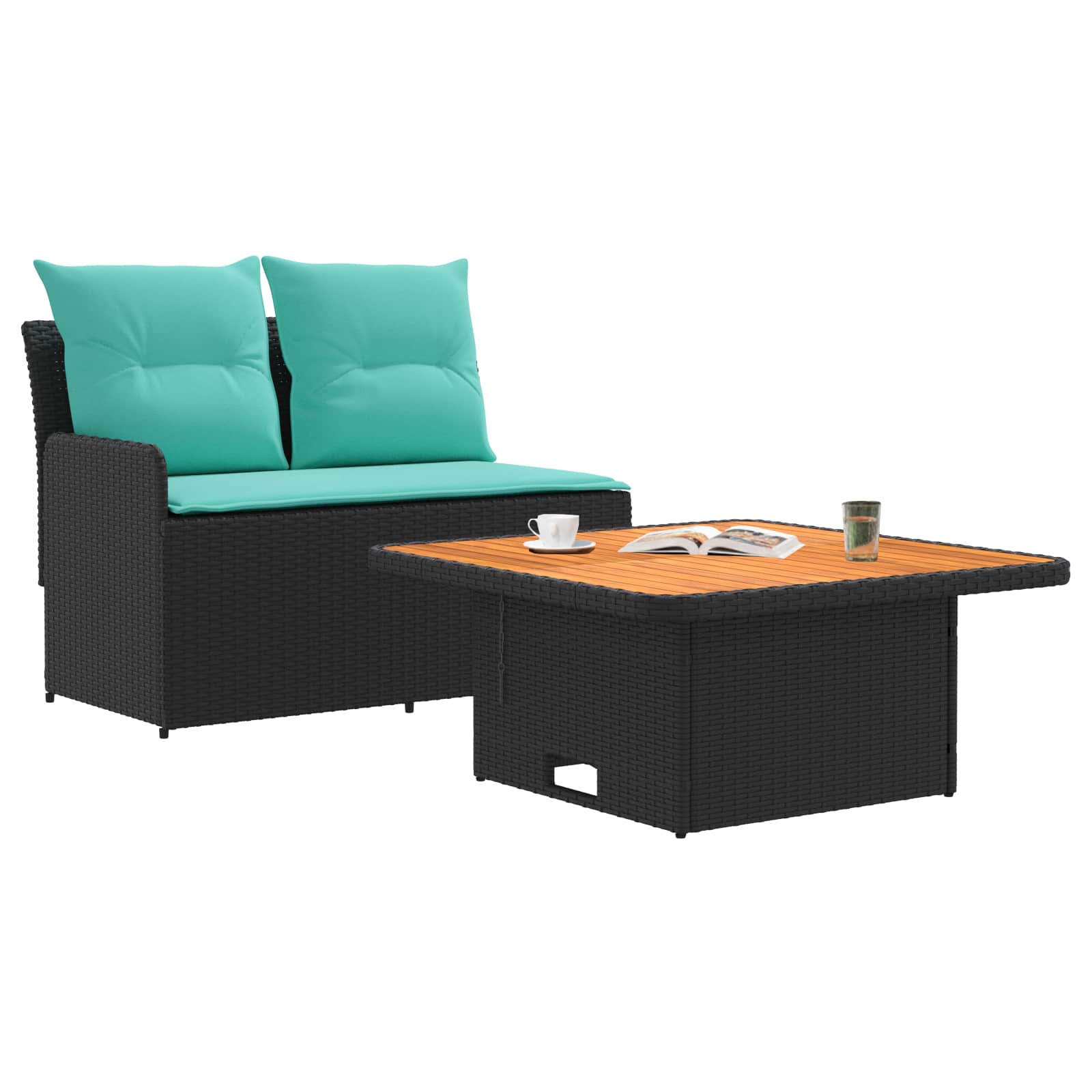 Sofá de jardim com braço e mesa levantável 2 peça rattan de PE