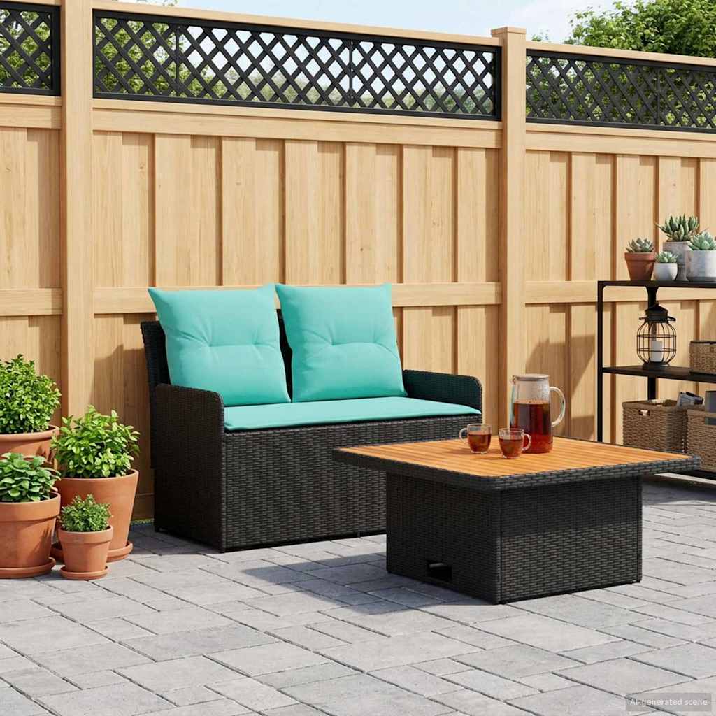 Sofá de jardim com braço e mesa levantável 2 peça rattan de PE