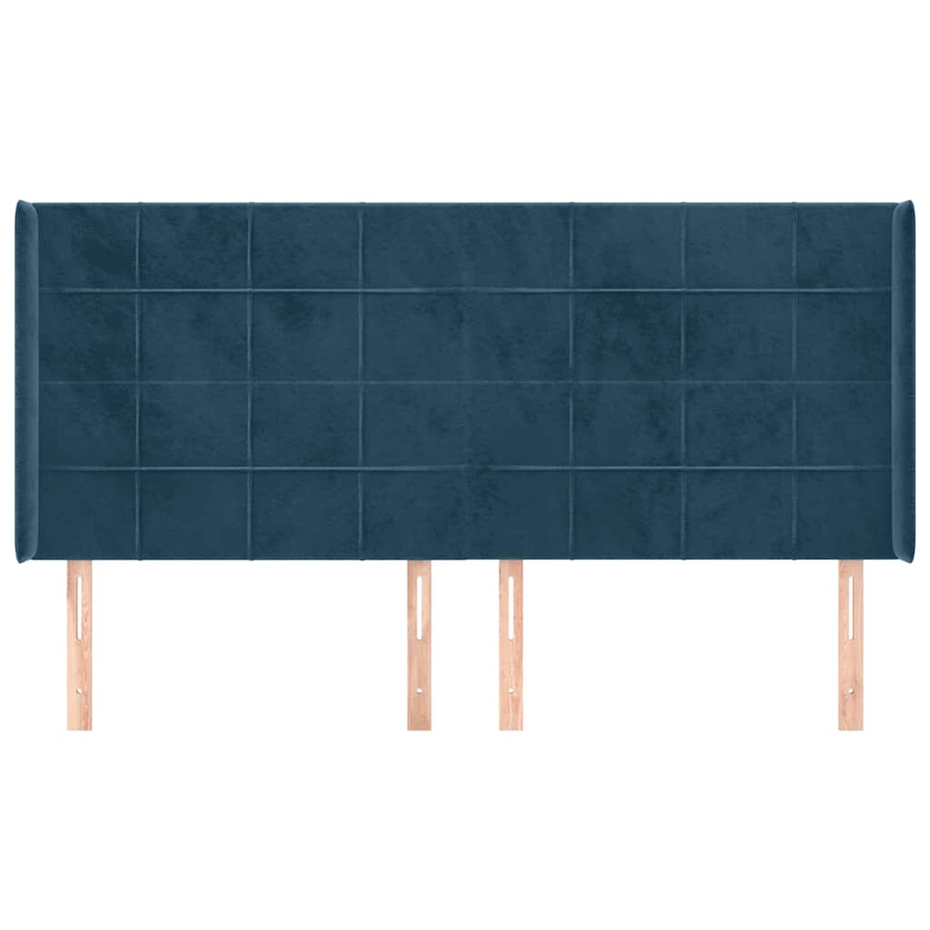 Cabeceira cama c/ abas veludo 203x16x118/128 cm azul-escuro