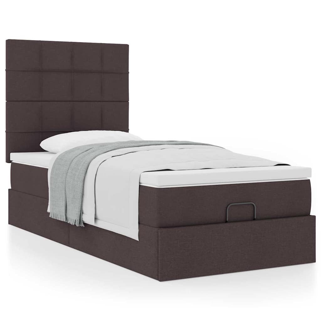 Cama otomana com colchão 90x200 cm tecido castanho escuro