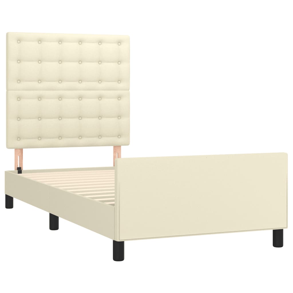 Estrutura de cama c/ cabeceira couro artificial 80x200 cm creme