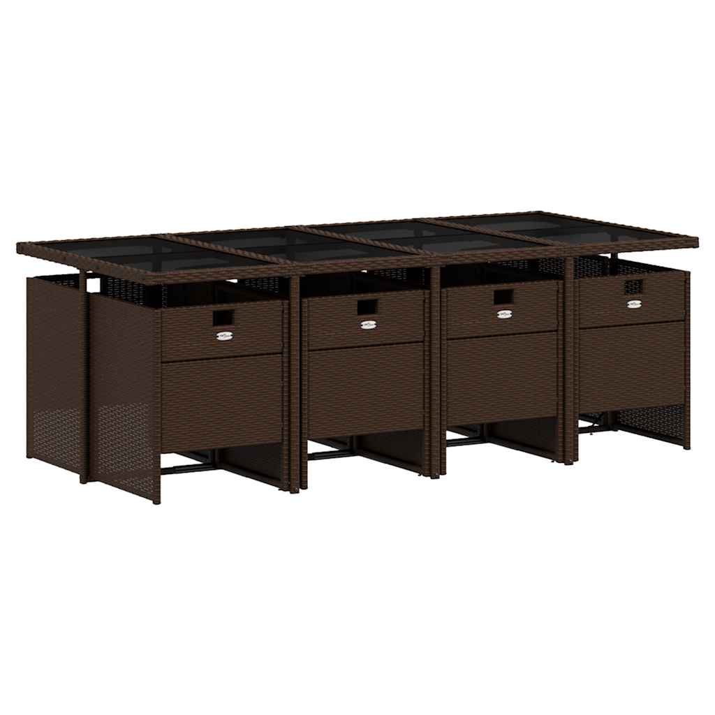 9 Pcs conjunto jantar p/ jardim c/ almofadões vime PE castanho