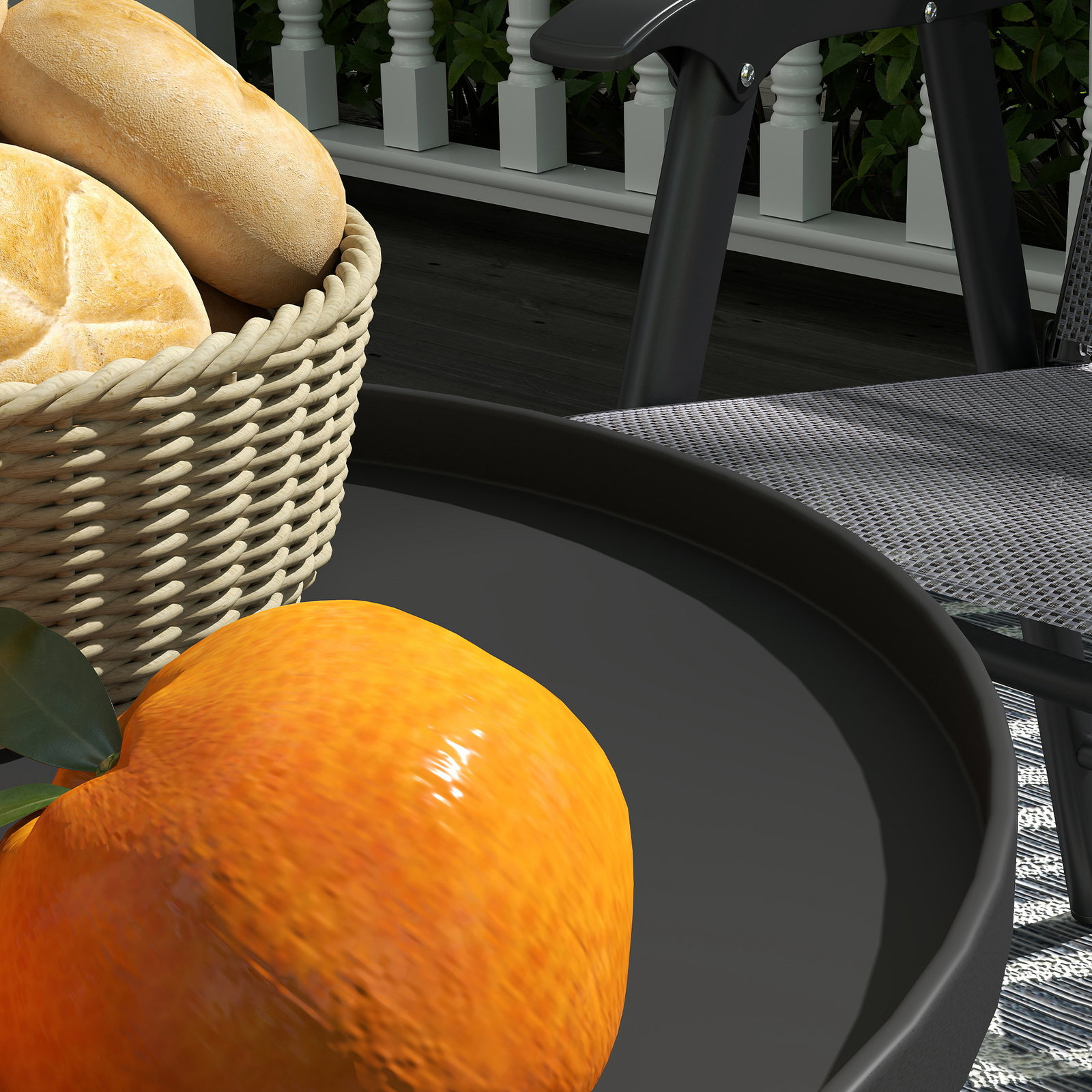 Mesa de jardim redonda de 2 níveis mesa de exterior ø32x51 cm com bandeja inferior e estrutura de metal preto