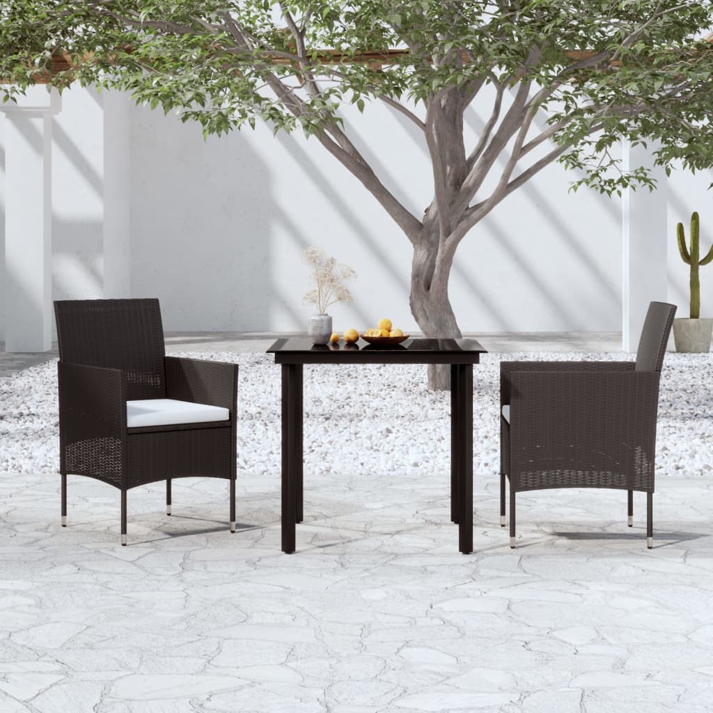3 Pcs conjunto de jantar para jardim com almofadões preto