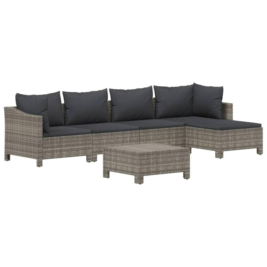 6 Pcs conjunto lounge de jardim c/ almofadões vime PE cinzento