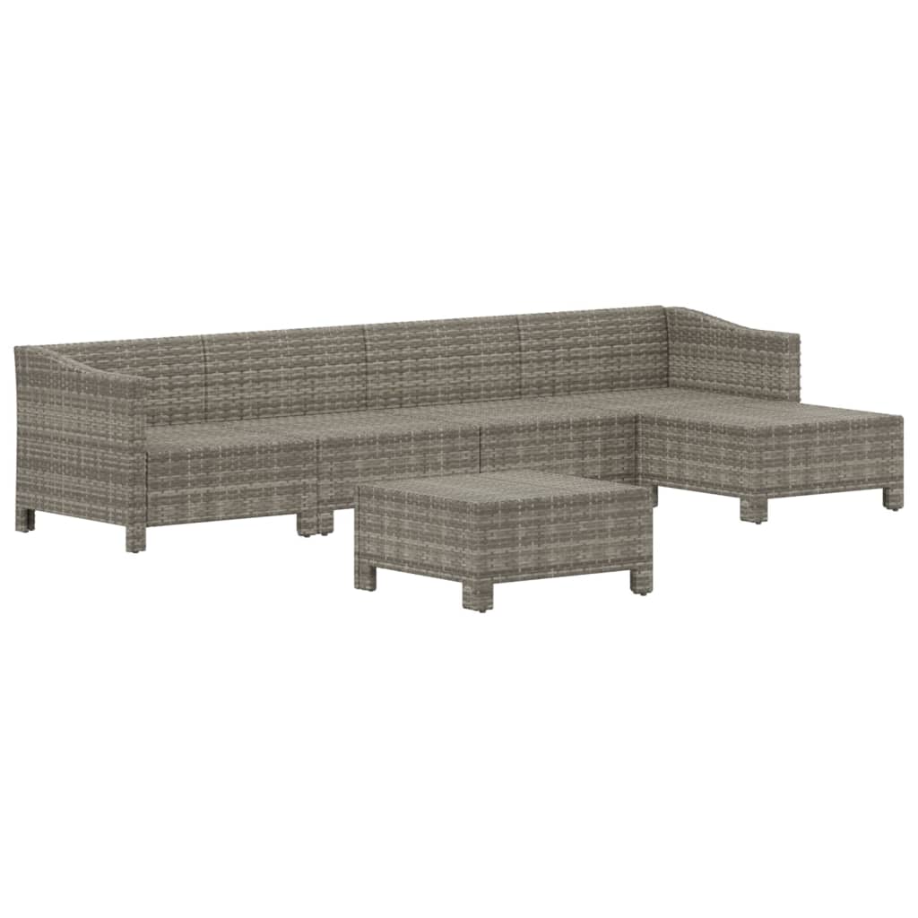6 Pcs conjunto lounge de jardim c/ almofadões vime PE cinzento