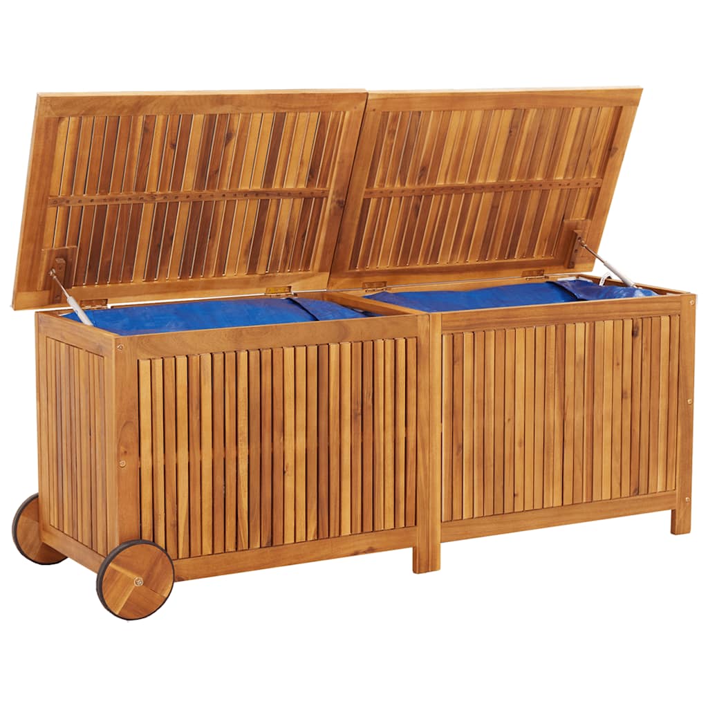 Caixa de arrumação p/ jardim c/ rodas 150x50x58cm acácia maciça