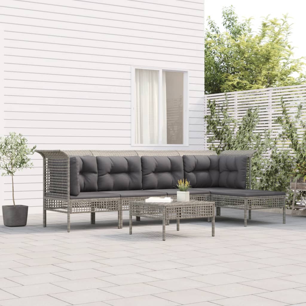 6 Pcs conjunto lounge de jardim c/ almofadões vime PE cinzento