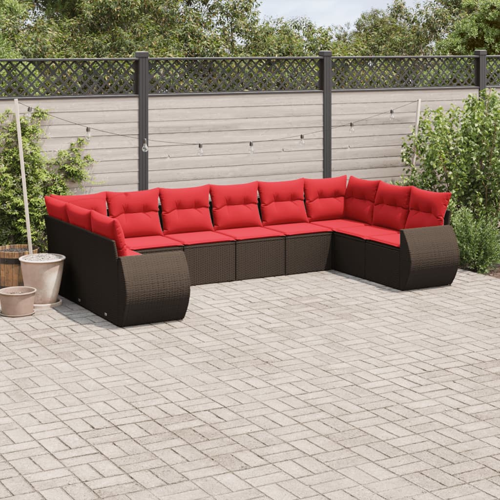 Conjunto de sofá de jardim com 10 peças e almofadas em rattan sintético marrom
