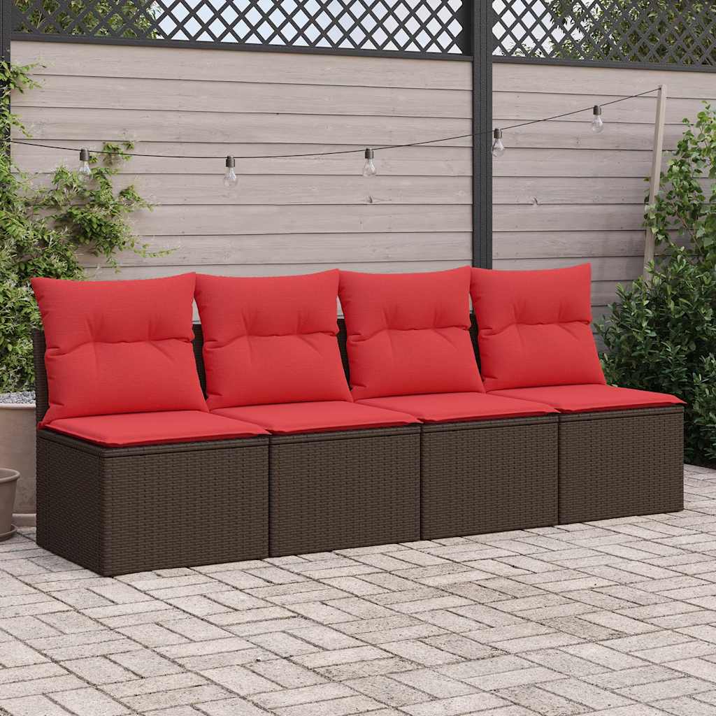 2 Pcs conj. sofás jardim c/ almofadões vime PE/acácia castanho
