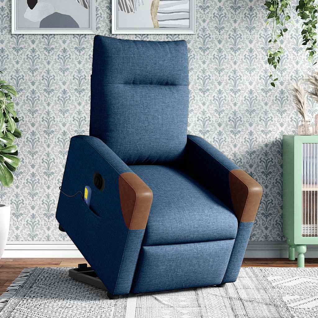 Poltrona massagens elétrica reclinável elevatória tecido azul