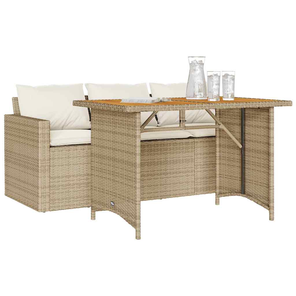 2 Pcs conjunto de jantar p/ jardim com almofadões vime PE bege