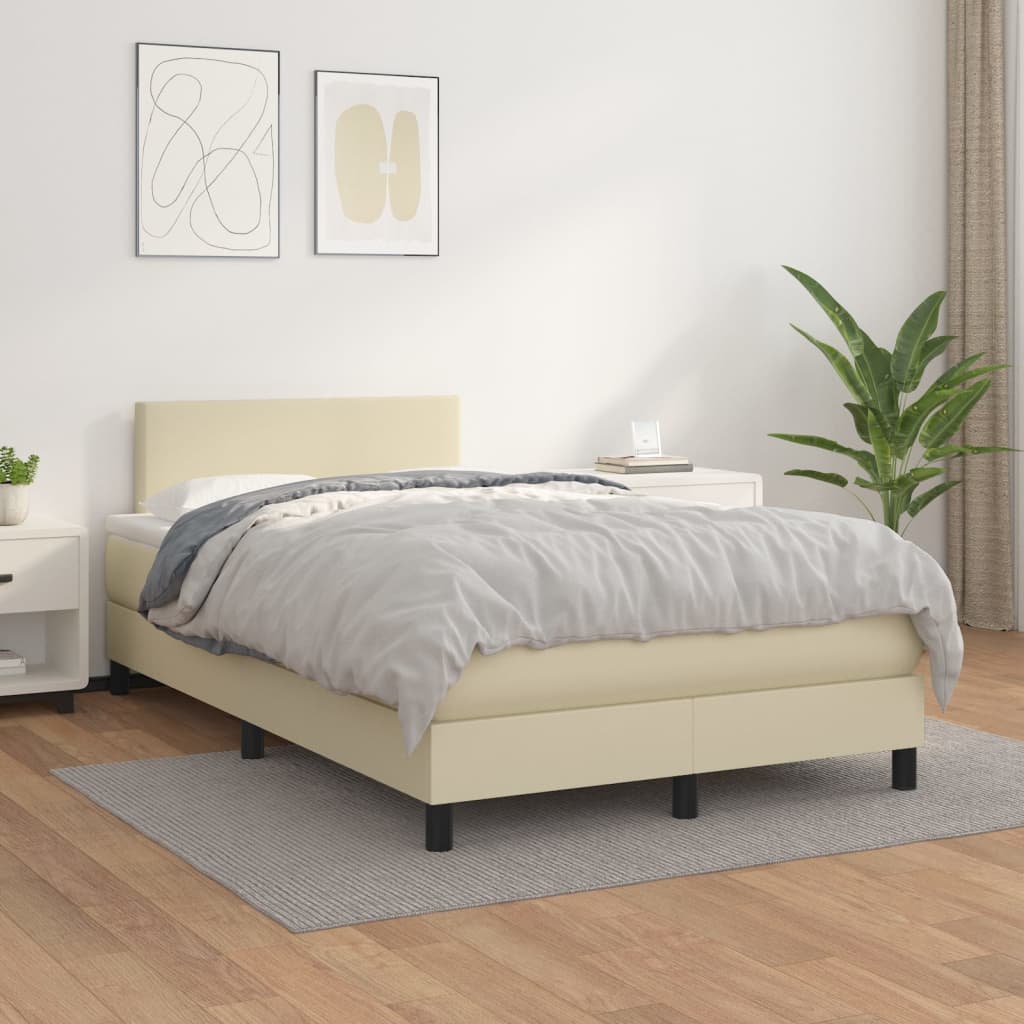 Cama com molas/colchão 120x200 cm couro artificial cor creme