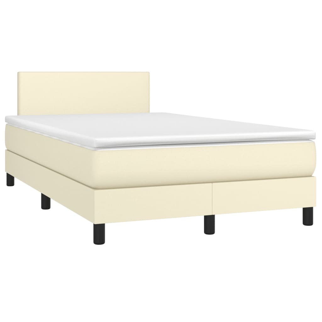 Cama com molas/colchão 120x200 cm couro artificial cor creme