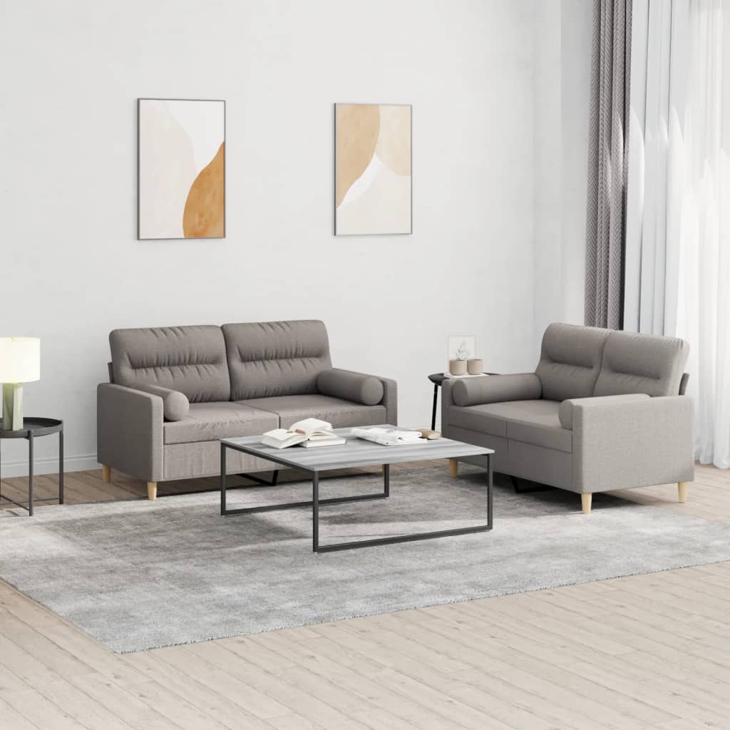 2 Pcs conjunto de sofás com almofadas tecido cinza-acastanhado