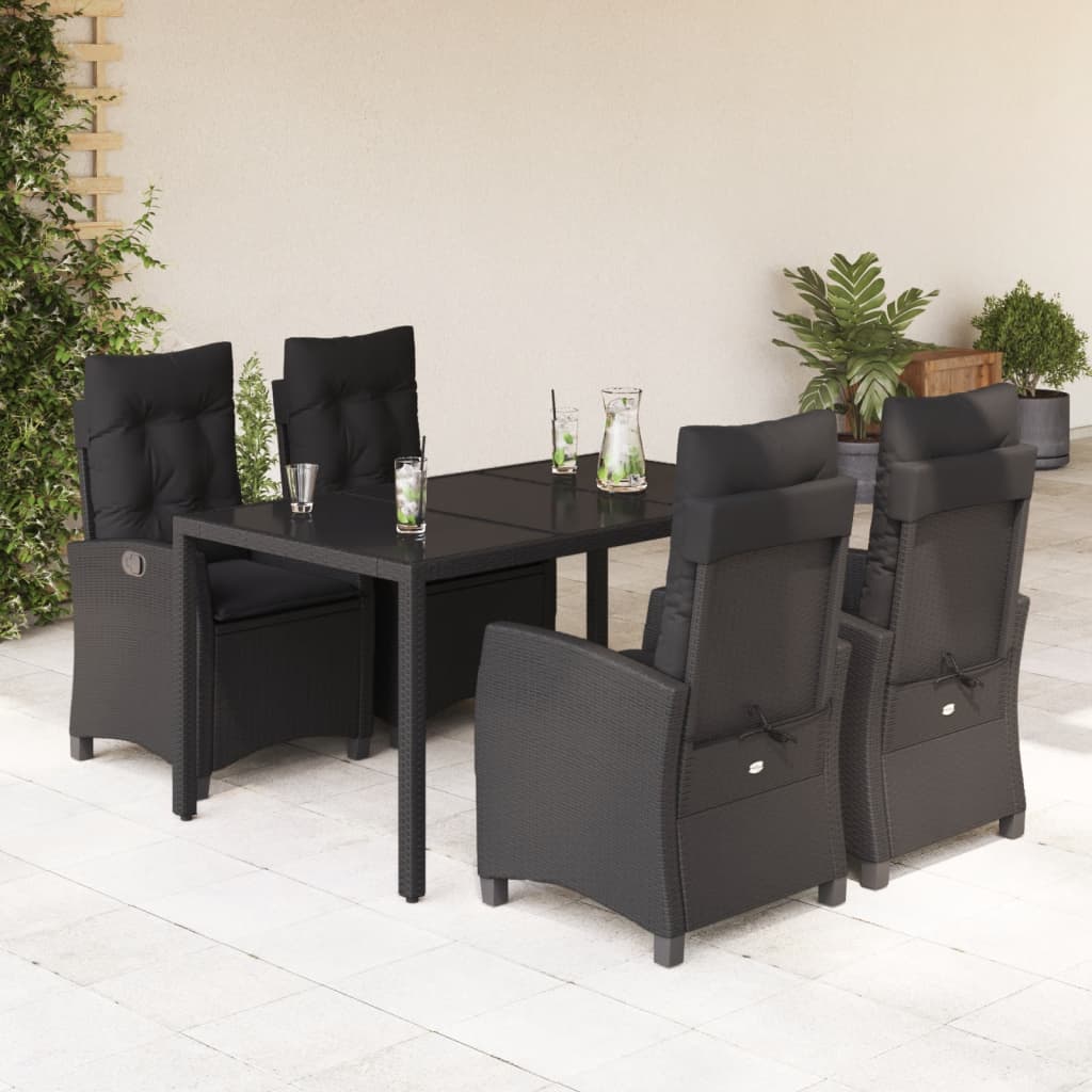 5 Pcs conjunto de jantar p/ jardim c/ almofadões vime PE preto