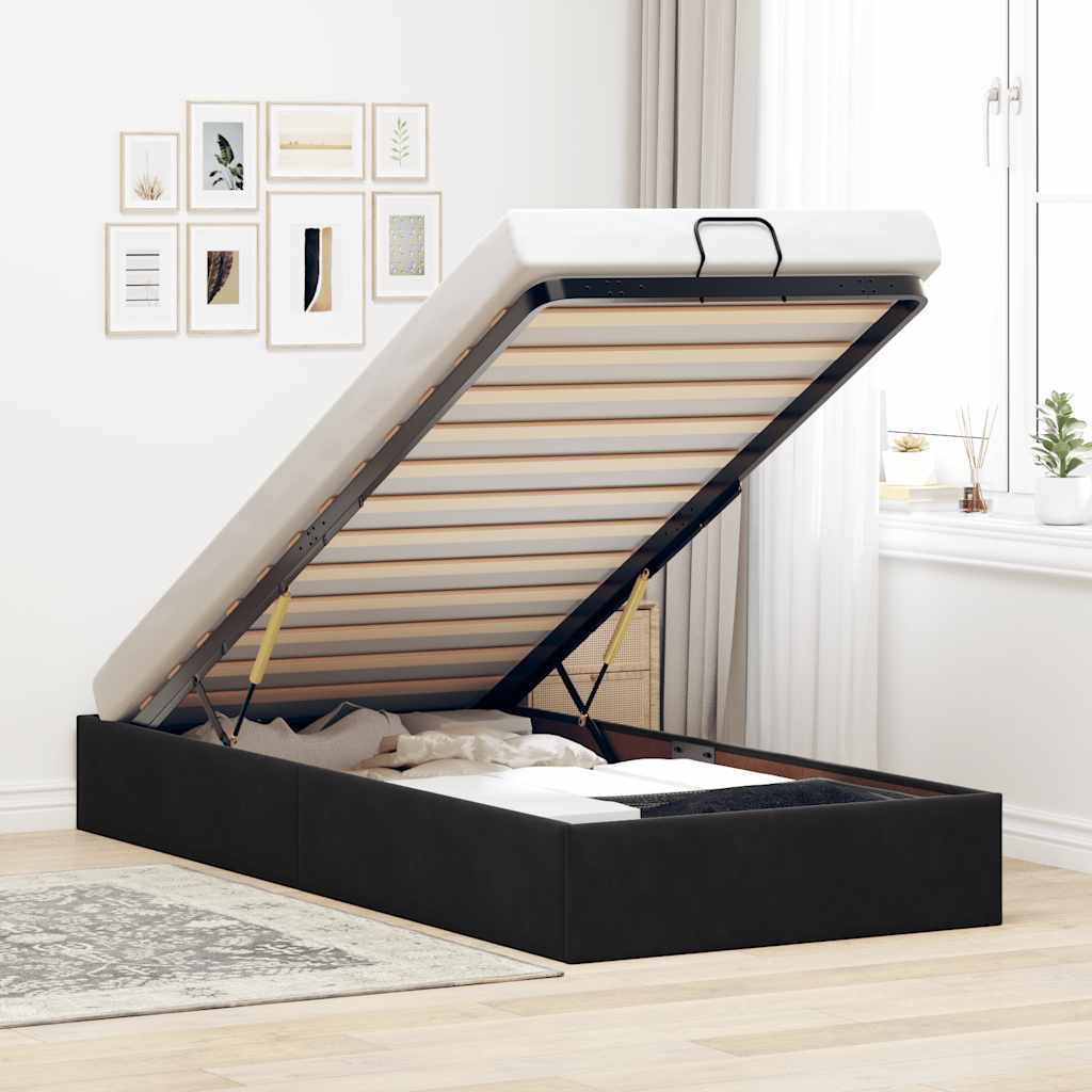 Ottoman bed frame sem colchão preto 100x200 cm veludo