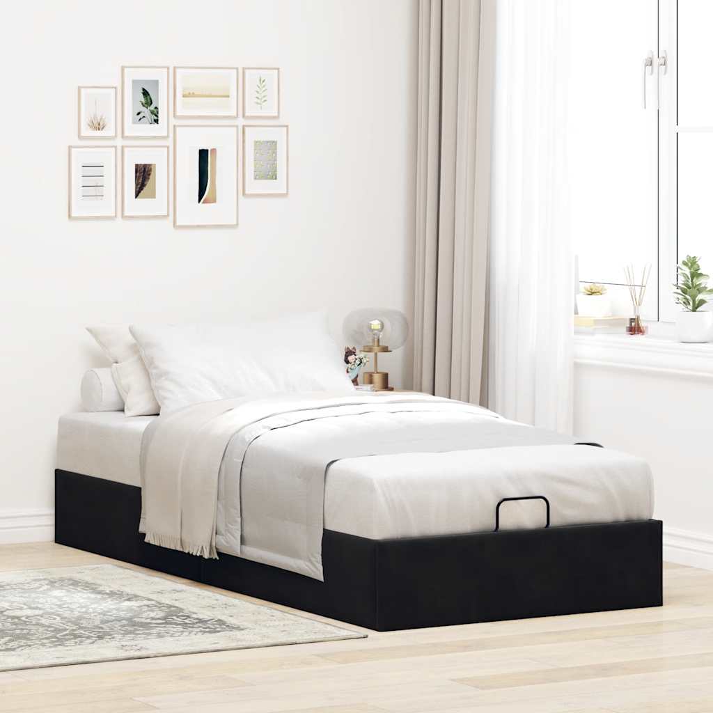 Ottoman bed frame sem colchão preto 100x200 cm veludo