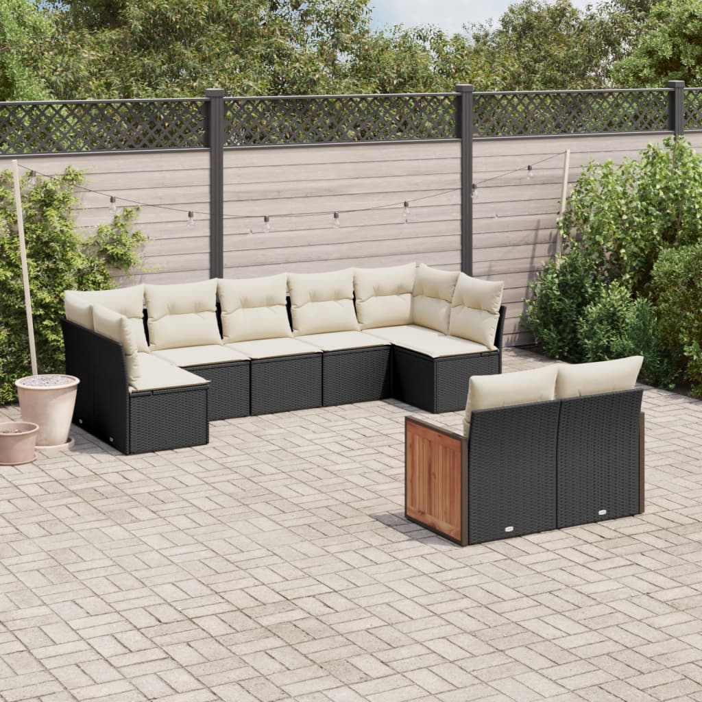 9 Pcs conjunto de sofás p/ jardim c/ almofadões vime PE preto