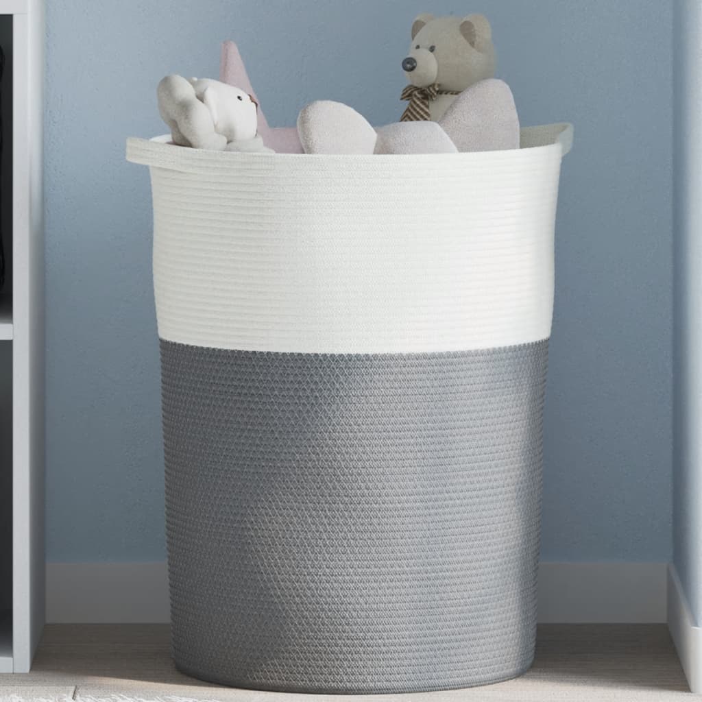 Cesto de arrumação ø49x65 cm algodão cinzento e branco