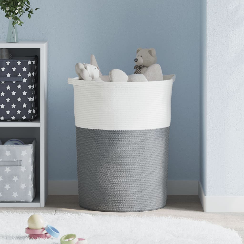 Cesto de arrumação ø49x65 cm algodão cinzento e branco
