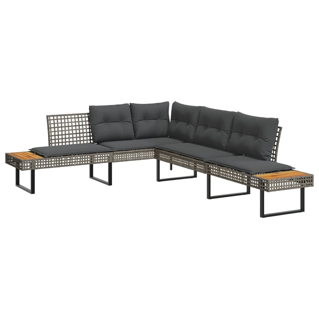 2 Pcs conj. sofás de jardim c/ almofadões vime PE/acácia cinza