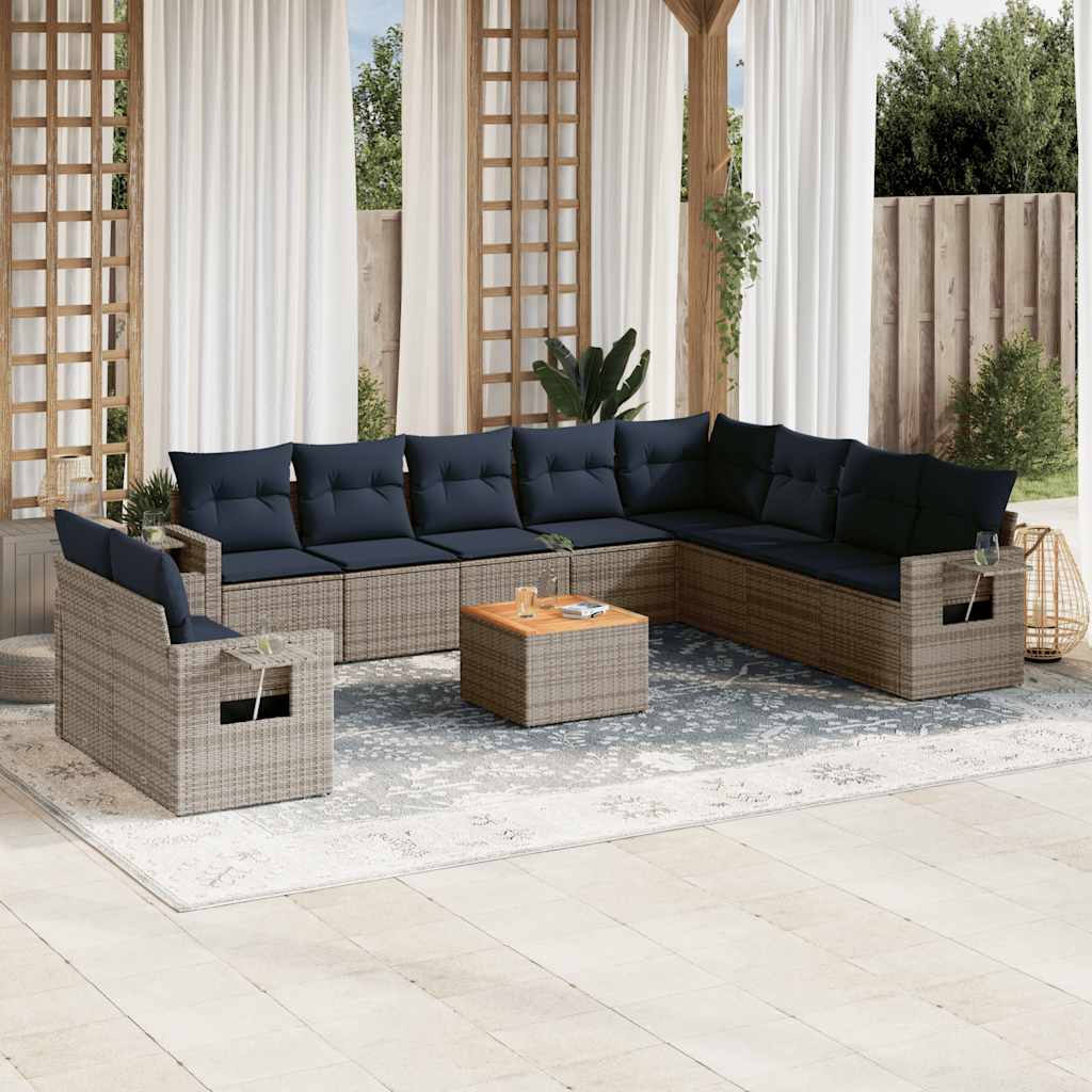 Conjunto de sofá de jardim com 11 peças e almofadas em rattan sintético cinza