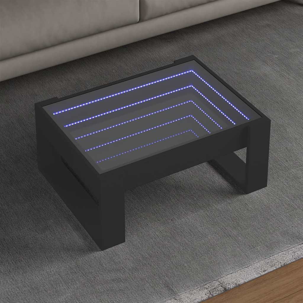 Mesa de centro luzes LED infinity 70x53x30 cm preto