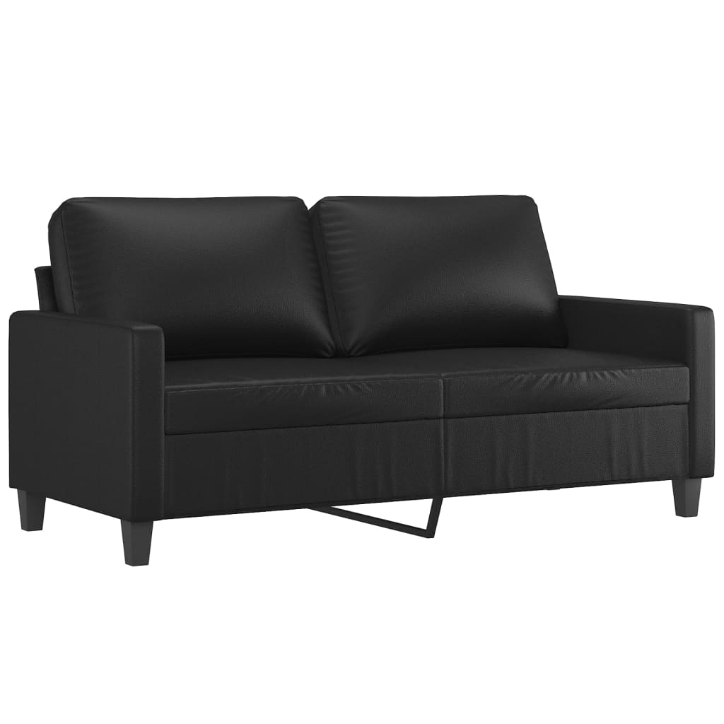 2 Pcs conjunto de sofás com almofadões couro artificial preto