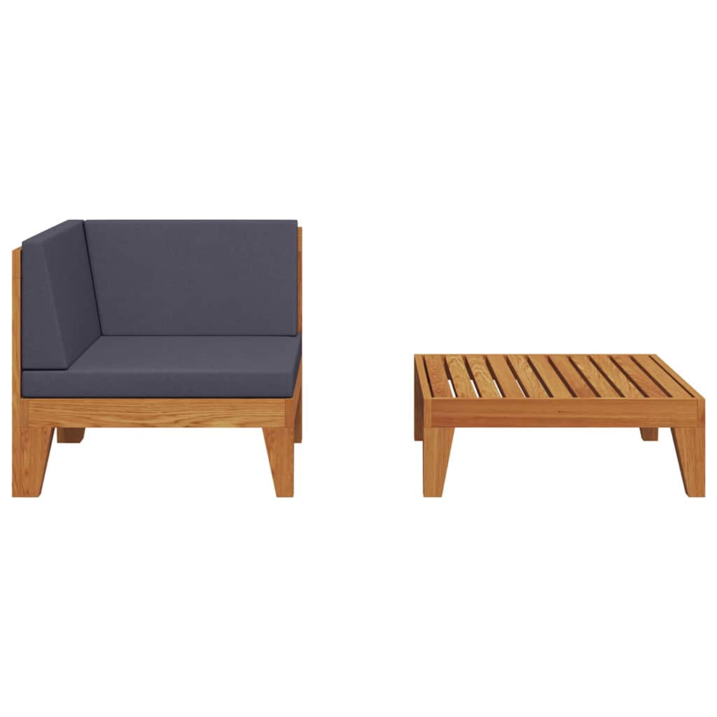 2 Pcs conjunto lounge de jardim c/ almofadões acácia maciça