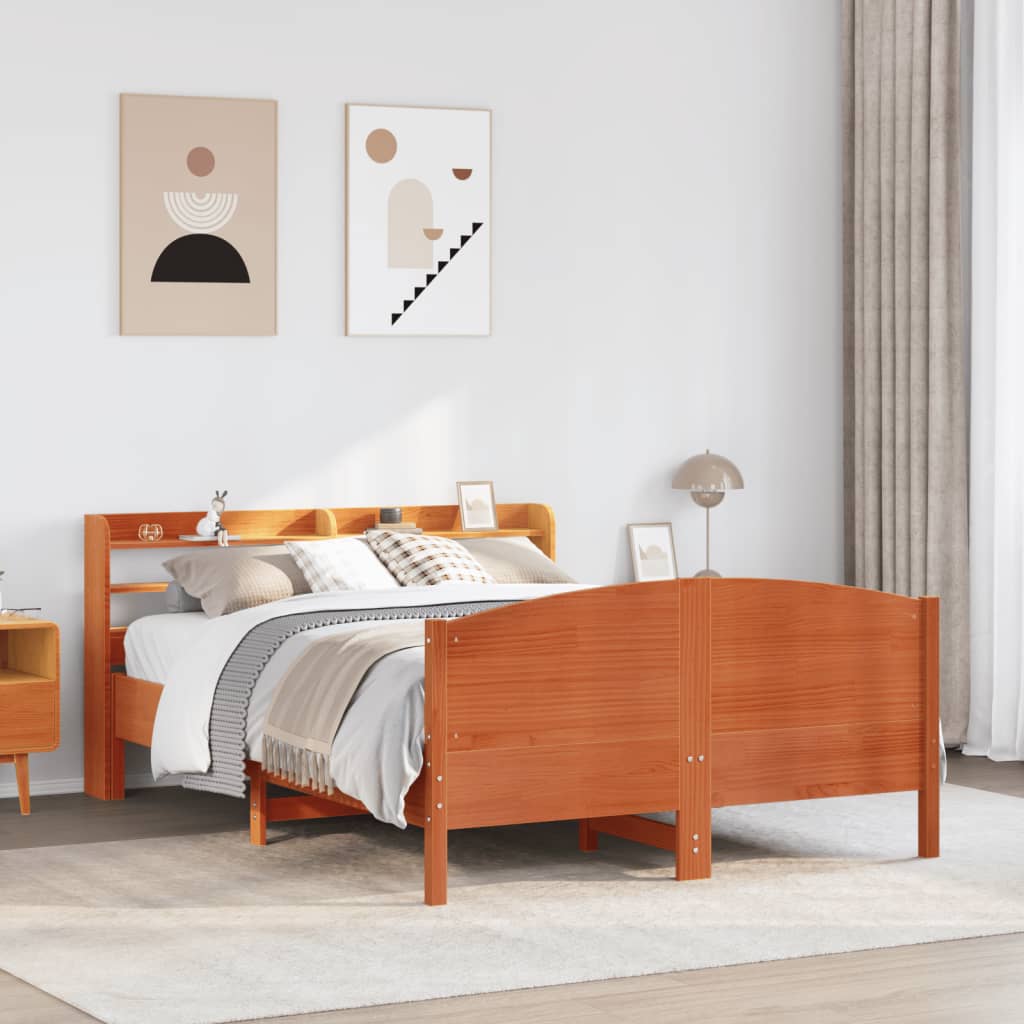 Cama sem colchão 150x200 cm madeira pinho maciça castanho-mel
