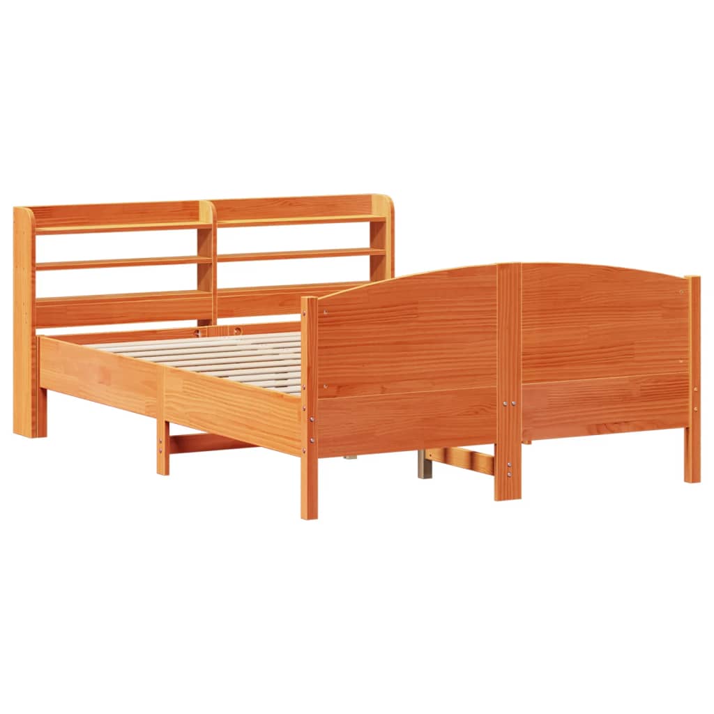Cama sem colchão 150x200 cm madeira pinho maciça castanho-mel