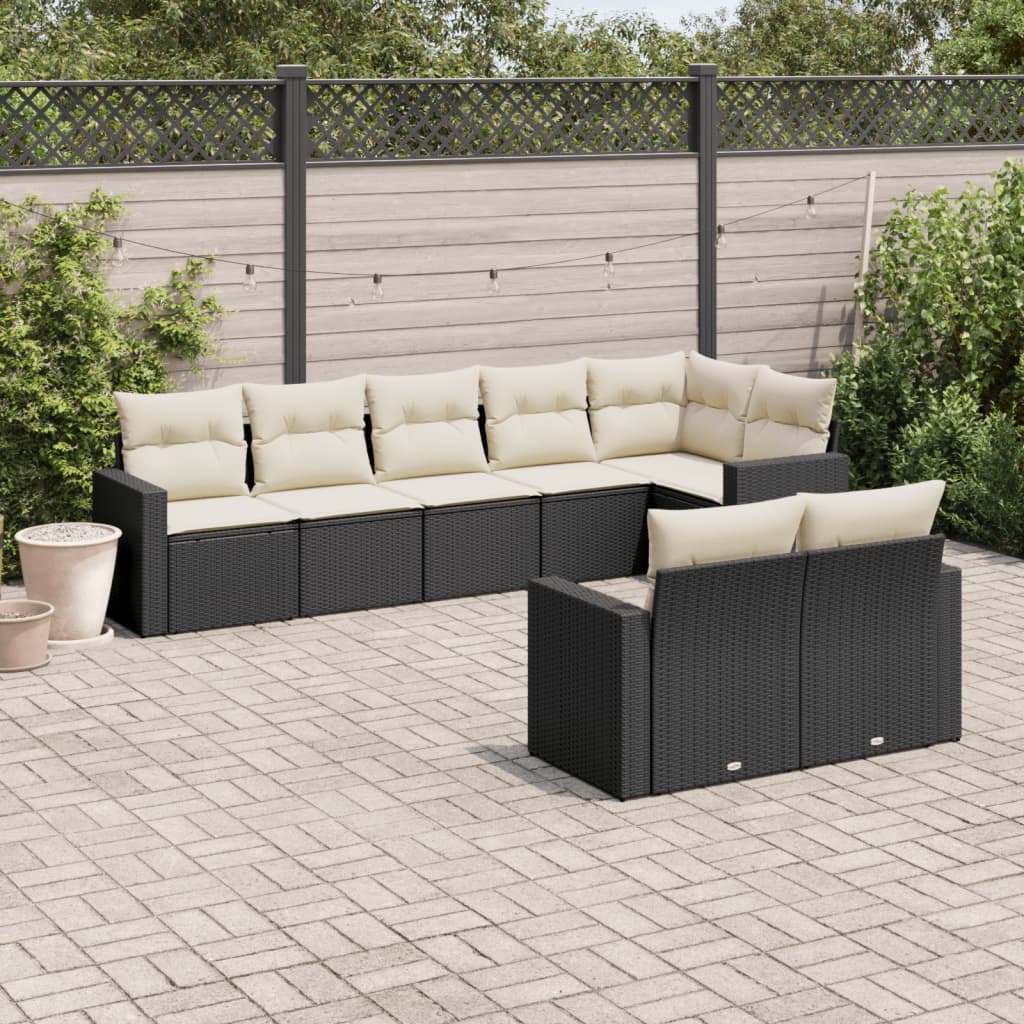 8 Pcs conjunto sofás de jardim com almofadões vime PE preto