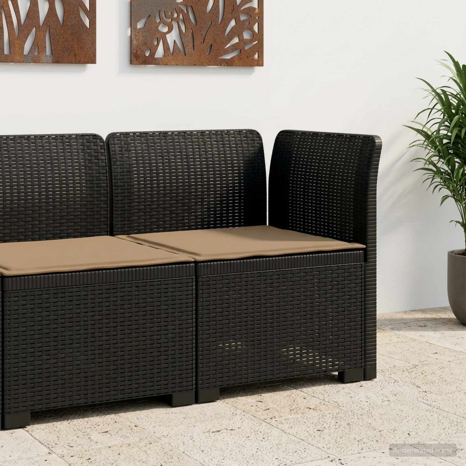 Sofá de jardim 1 lugar com almofada look rattan PP antracite