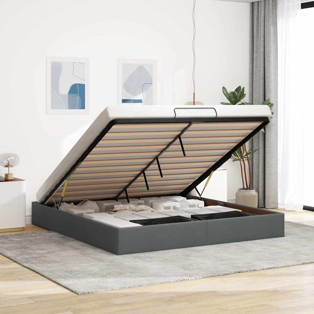 Estrutura de cama otomana sem colchão 200x200cm cinzento-escuro