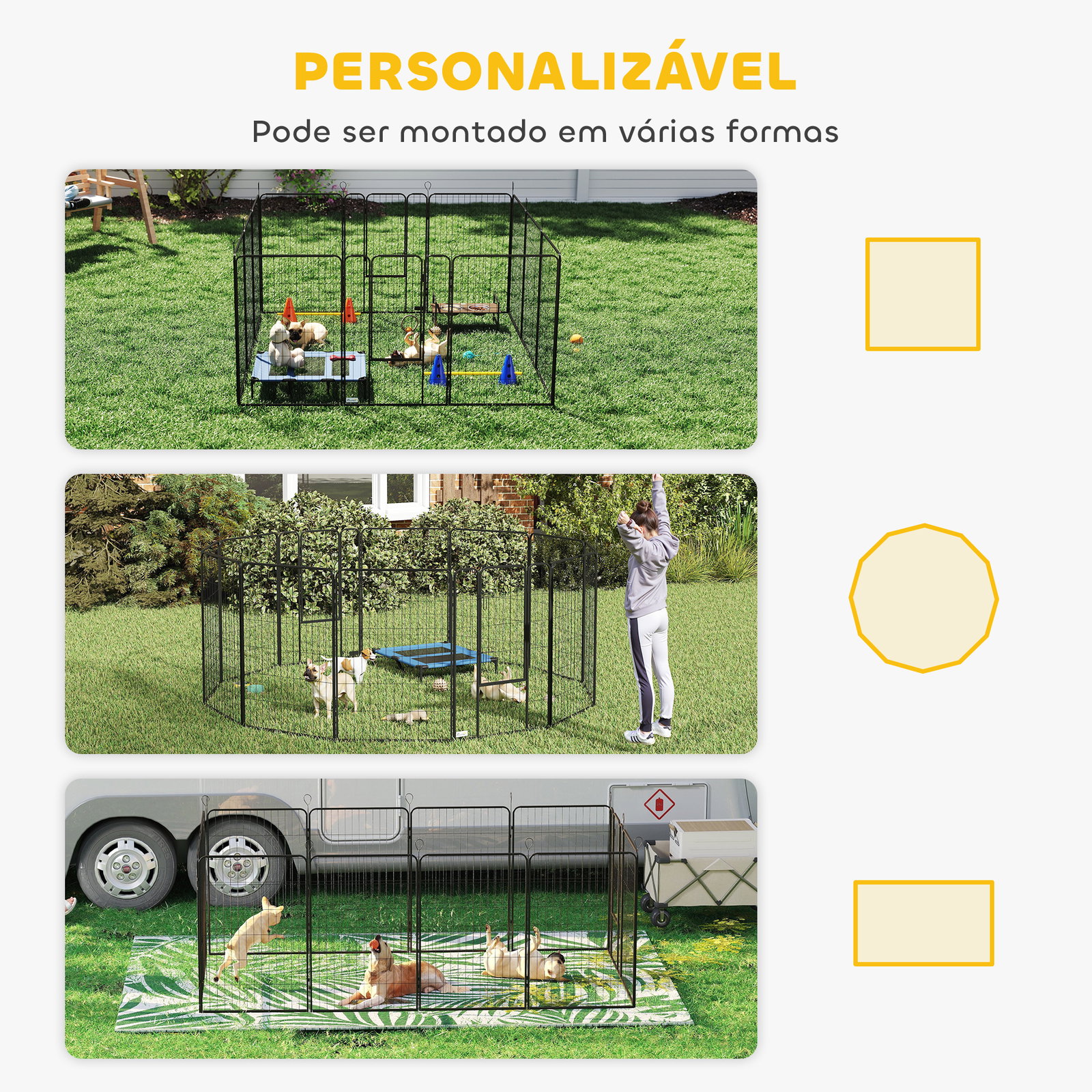 Parque para cães com 12 painéis recinto para animais de estimação modular com 2 portas 80x120 cm preto
